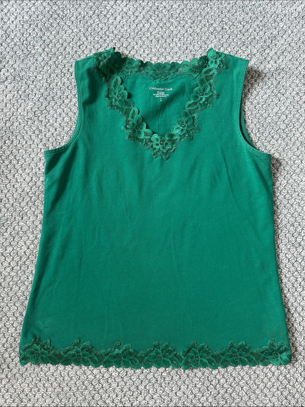 Coldwater Creek Green Lace-Trim Sleeveless Camisole